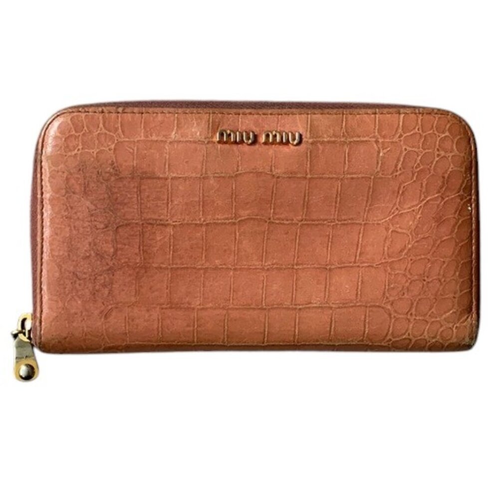 Miu Miu Croc Embossed Zip Around Wallet Womens Pi… - image 1